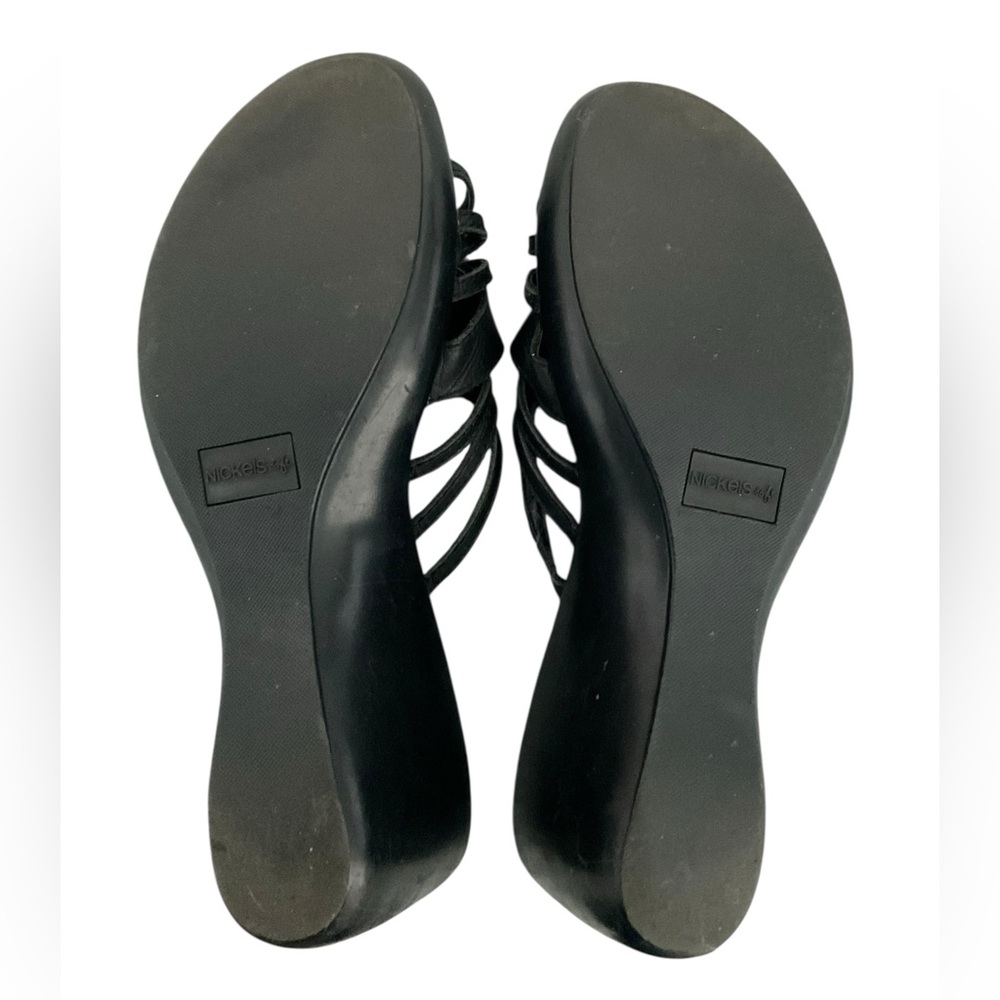 NICKELS LIFE Women’s Wedge Sandles Black Leather Size 8 - Picture 4 of 4
